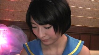 Abeno Miku is giving wild handjob and lusty fellatio 10